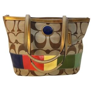 Coach‎ Signature Legacy Stripe Gold Tote
